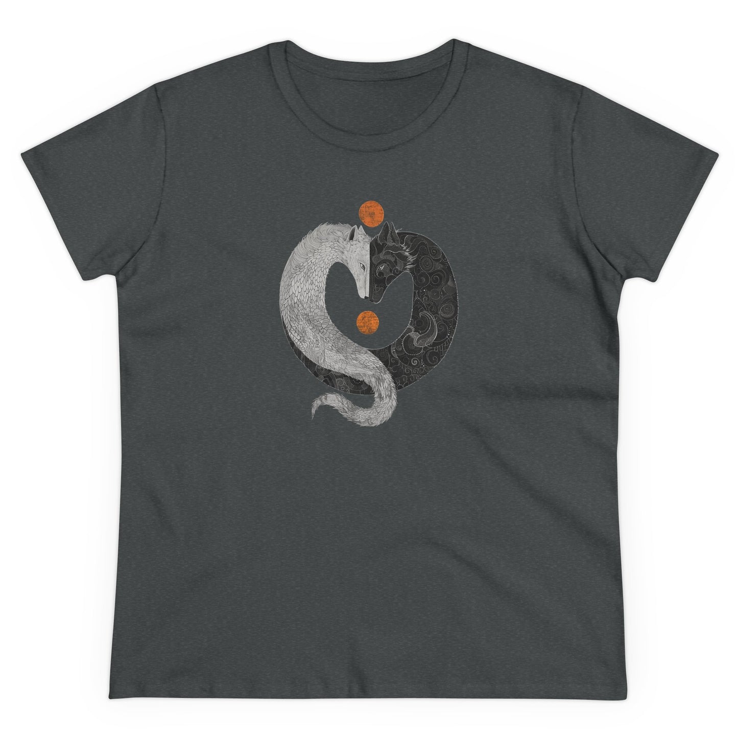 Yin Yang Wolf Art T-Shirt - Two Wolves Graphic Tee