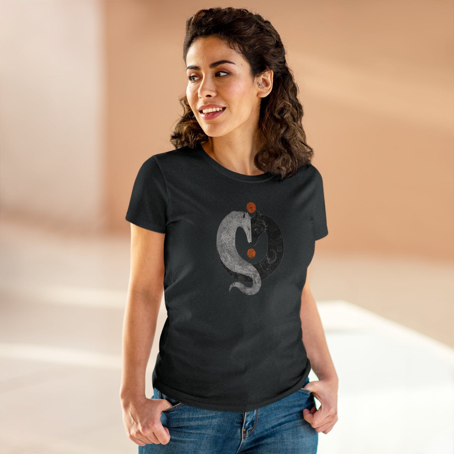 Yin Yang Wolf Art T-Shirt - Two Wolves Graphic Tee