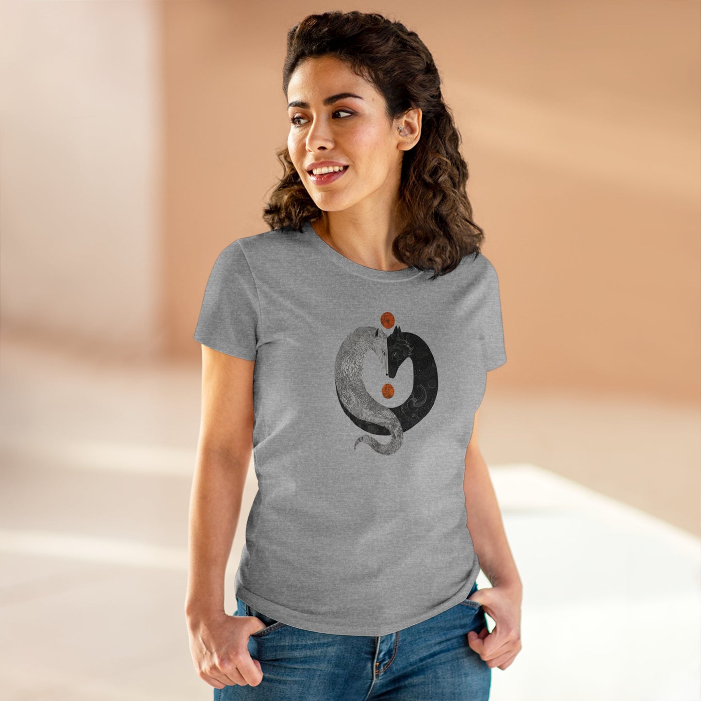 Yin Yang Wolf Art T-Shirt - Two Wolves Graphic Tee