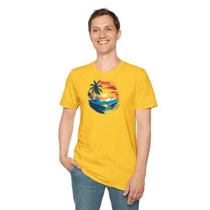 Men's Summer T-Shirt with Tropical Sunset Design