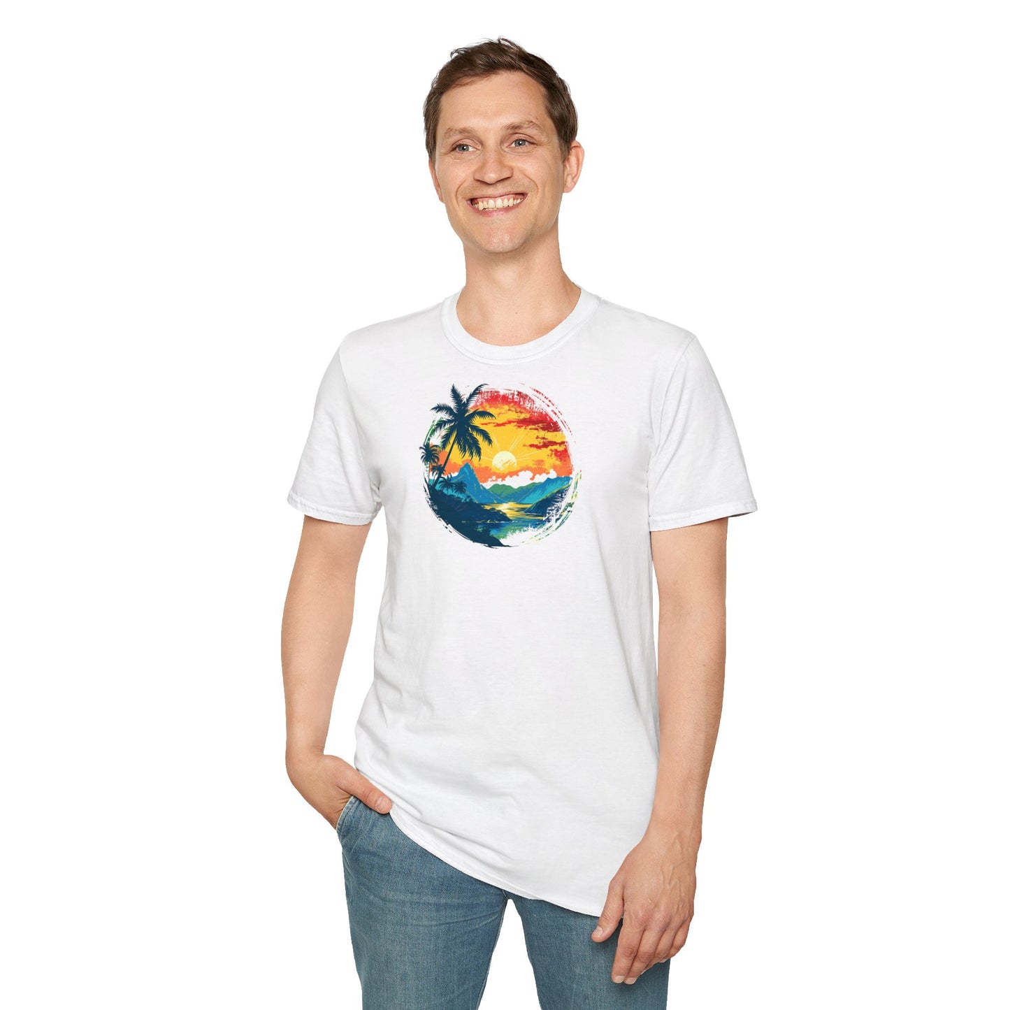 Men's Summer T-Shirt with Tropical Sunset Design