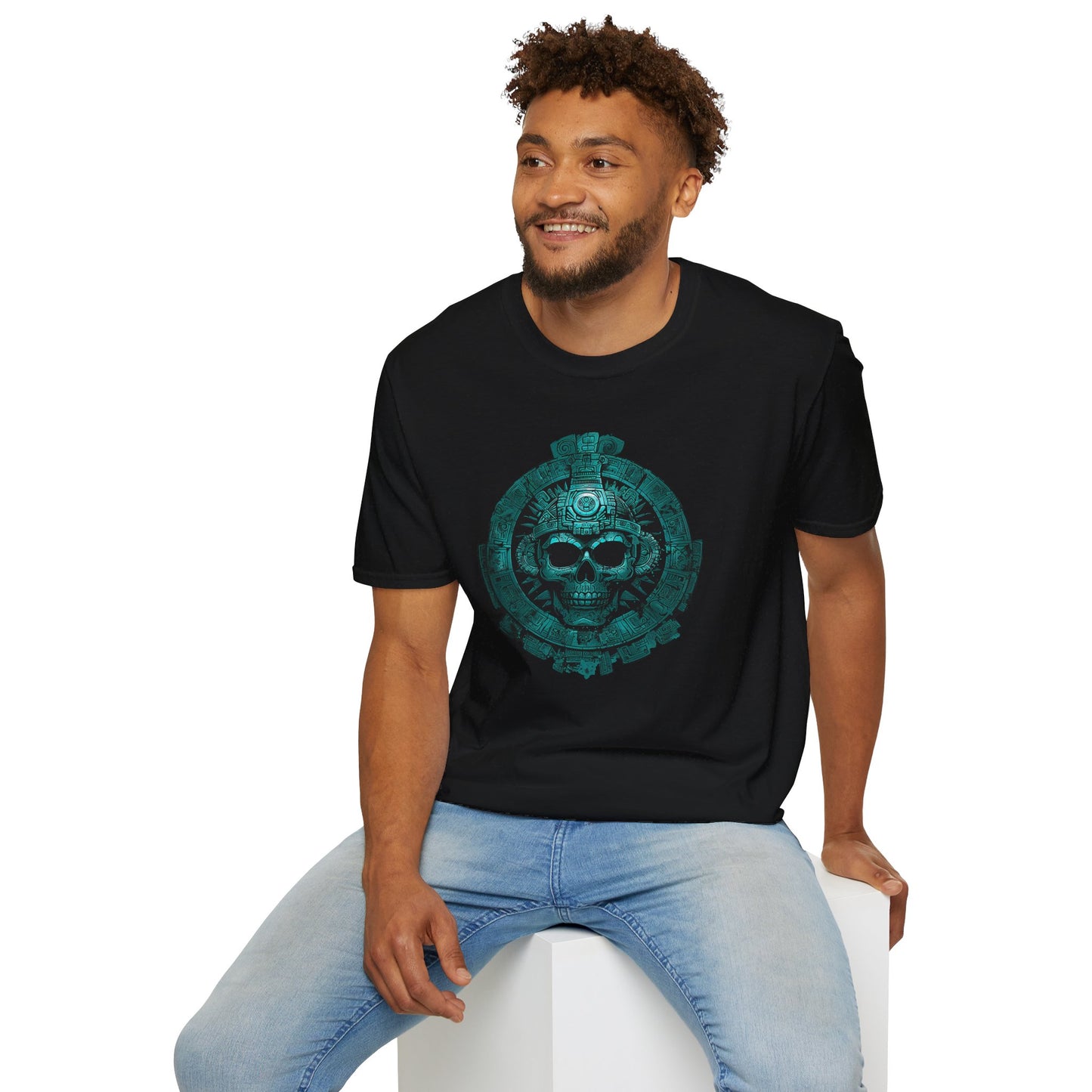 Dark T-Shirt with Skull and Aztec Design