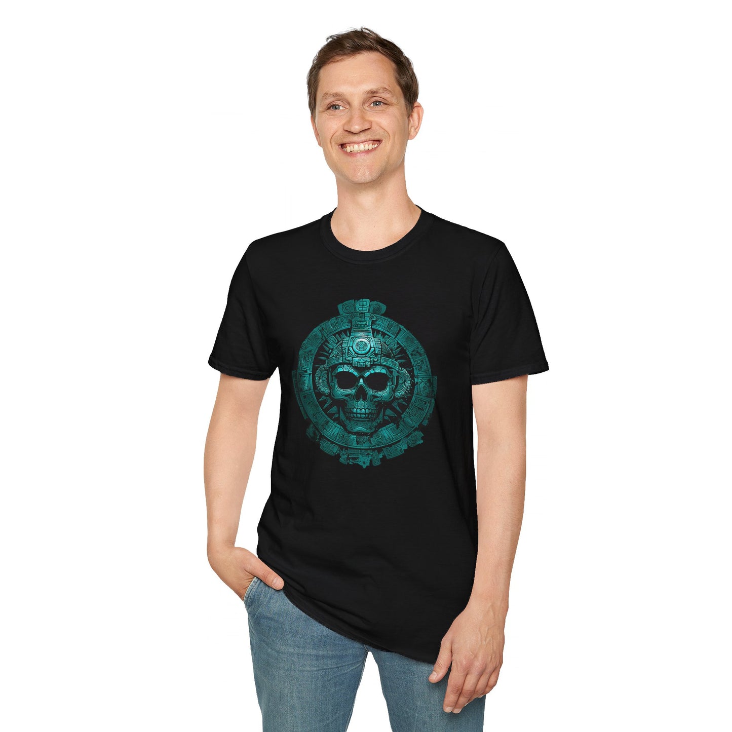 Dark T-Shirt with Skull and Aztec Design